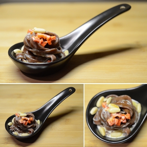 tagliatelle cacao pipipi panna pinoli peperoncino